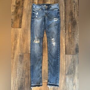 H&M &DENIM Super Skinny Super Low Waist Distressed Jeans 26